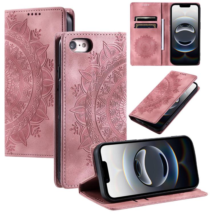 For iPhone 16e Totem Embossed Magnetic Leather Phone Case(Rose Gold)