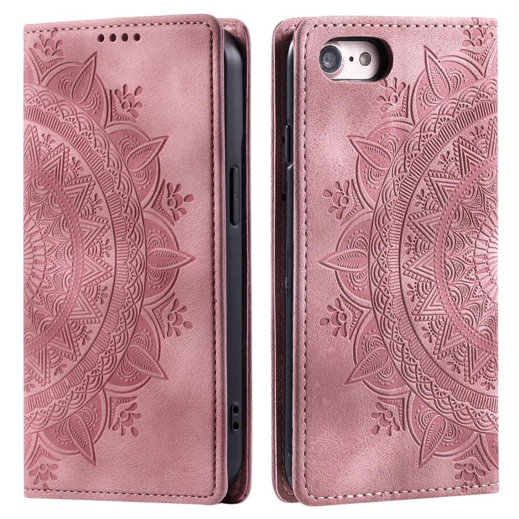 For iPhone 16e Totem Embossed Magnetic Leather Phone Case(Rose Gold)