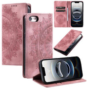 For iPhone 16e Totem Embossed Magnetic Leather Phone Case(Rose Gold)
