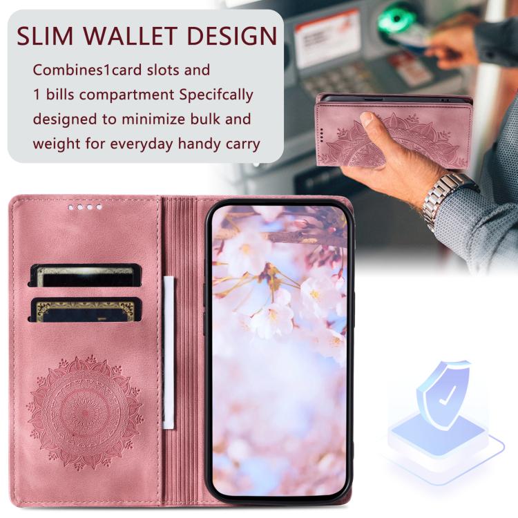 For iPhone 16e Totem Embossed Magnetic Leather Phone Case(Rose Gold)