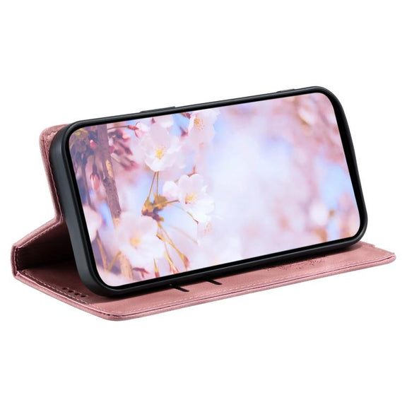 For iPhone 16e Totem Embossed Magnetic Leather Phone Case(Rose Gold)