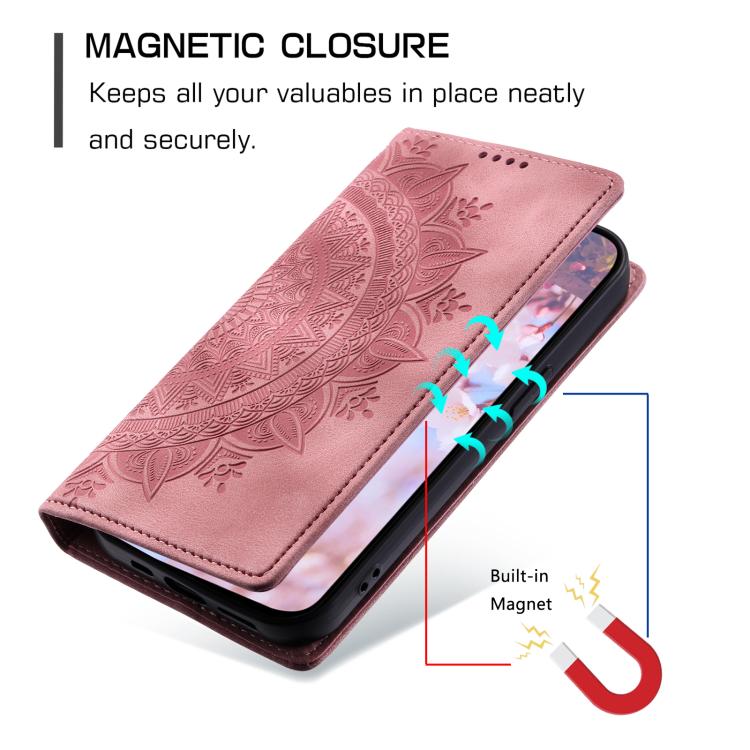 For iPhone 16e Totem Embossed Magnetic Leather Phone Case(Rose Gold)