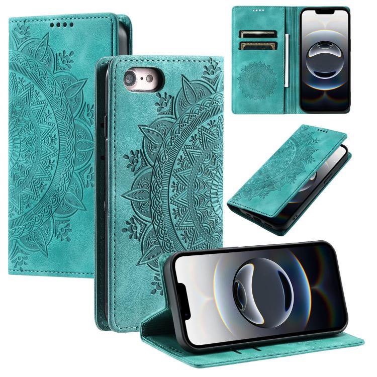 For iPhone 16e Totem Embossed Magnetic Leather Phone Case(Green)