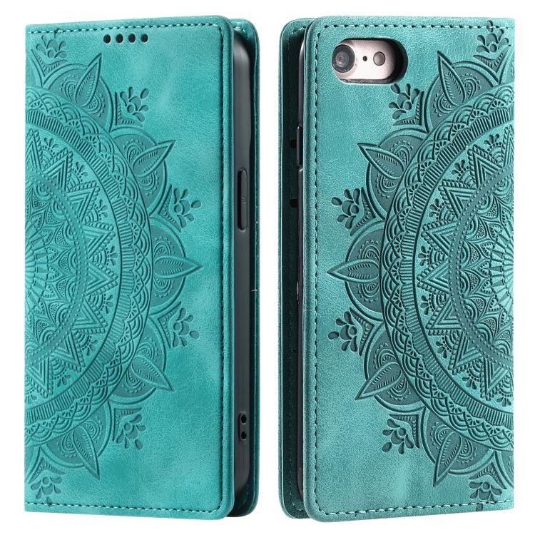 For iPhone 16e Totem Embossed Magnetic Leather Phone Case(Green)