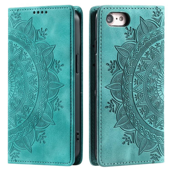 For iPhone 16e Totem Embossed Magnetic Leather Phone Case(Green)