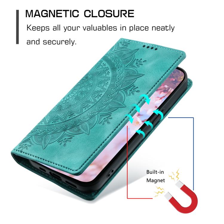 For iPhone 16e Totem Embossed Magnetic Leather Phone Case(Green)