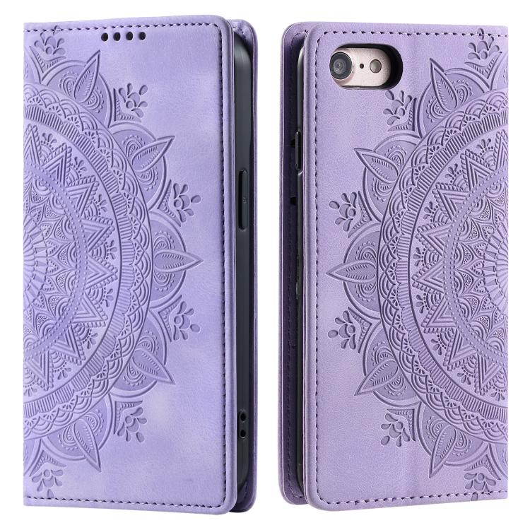 For iPhone 16e Totem Embossed Magnetic Leather Phone Case(Purple)