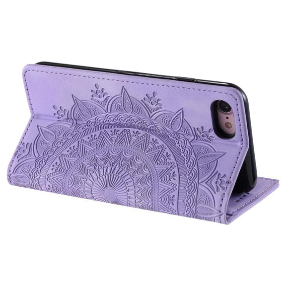 For iPhone 16e Totem Embossed Magnetic Leather Phone Case(Purple)