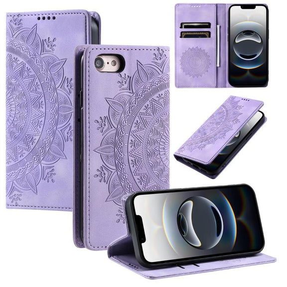 For iPhone 16e Totem Embossed Magnetic Leather Phone Case(Purple)