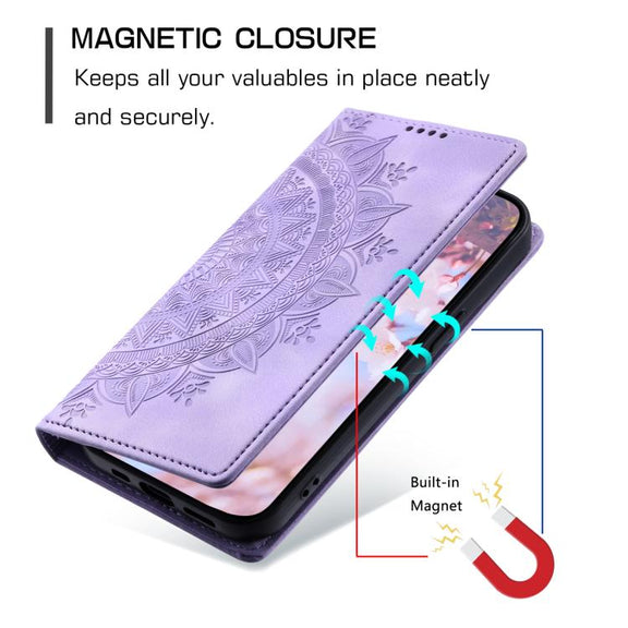 For iPhone 16e Totem Embossed Magnetic Leather Phone Case(Purple)