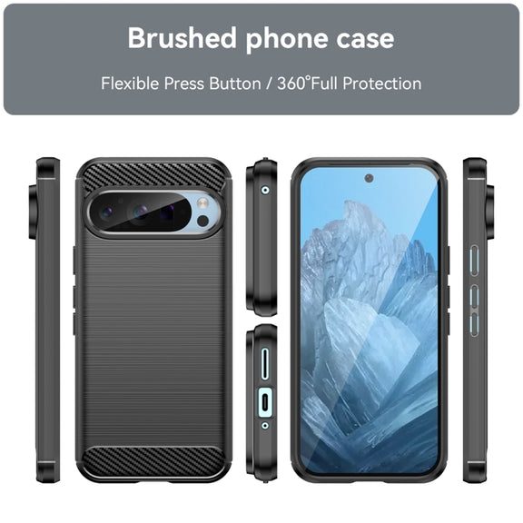 For Google Pixel 9 Pro 5G Carbon Fiber Brushed Texture TPU Phone Case(Black)