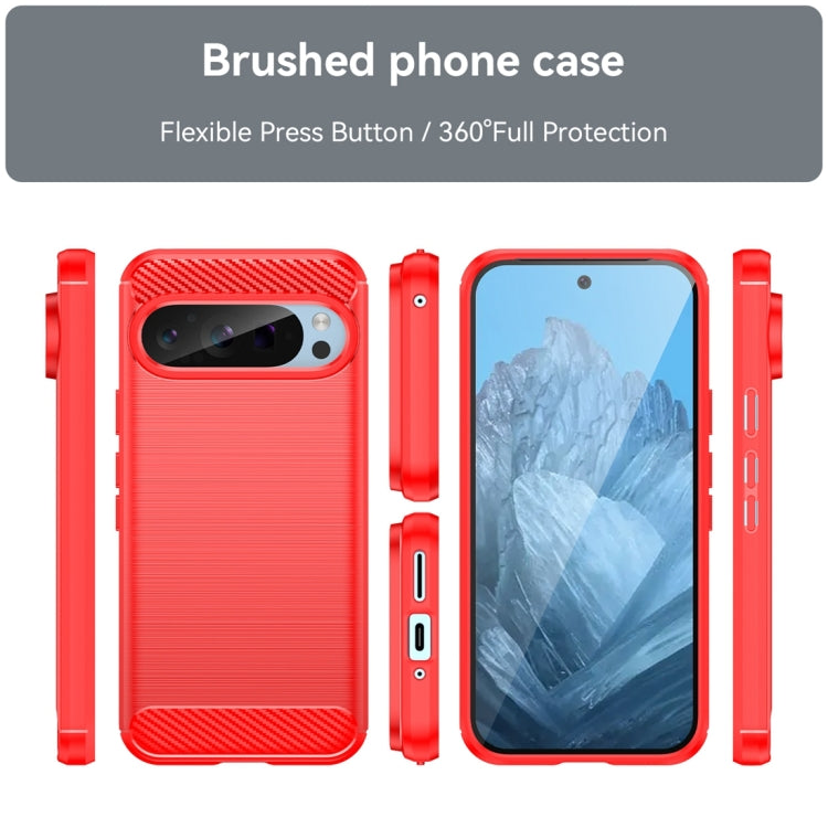 For Google Pixel 9 Pro 5G Carbon Fiber Brushed Texture TPU Phone Case(Red)