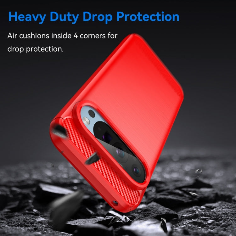 For Google Pixel 9 Pro 5G Carbon Fiber Brushed Texture TPU Phone Case(Red)