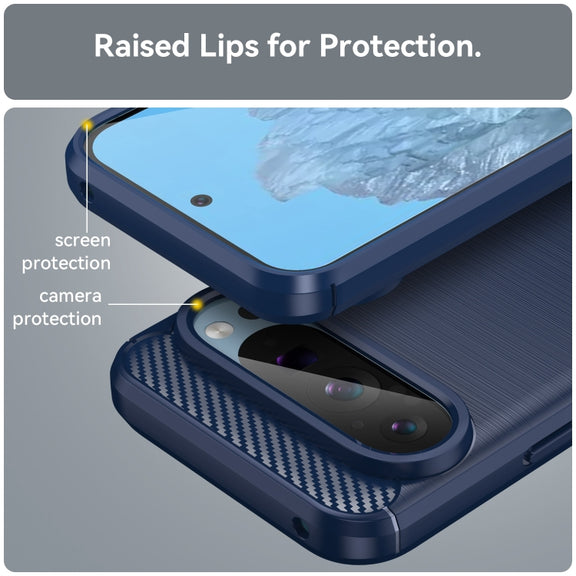 For Google Pixel 9 Carbon Fiber Brushed Texture TPU Phone Case(Blue)