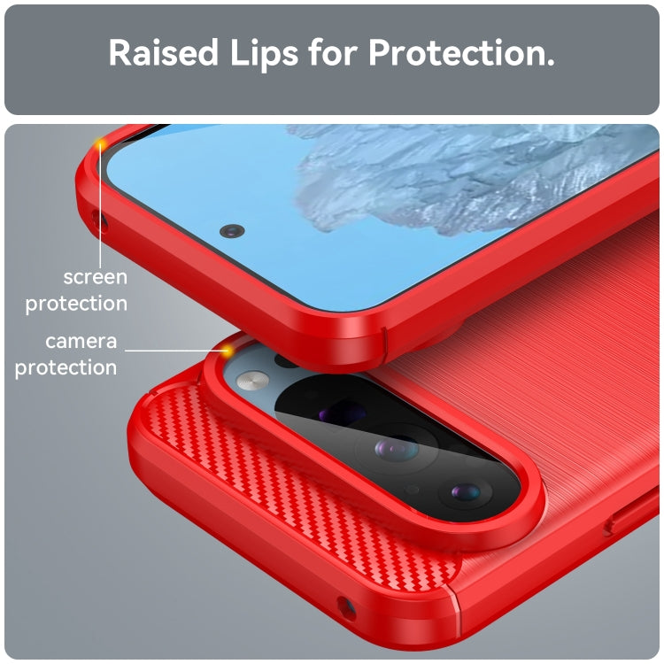 For Google Pixel 9 Carbon Fiber Brushed Texture TPU Phone Case(Red)