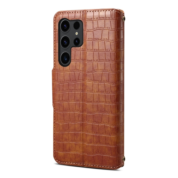 For Samsung Galaxy S24 Ultra 5G Denior Crocodile Texture Oil Edge Leather Phone Case(Brown)