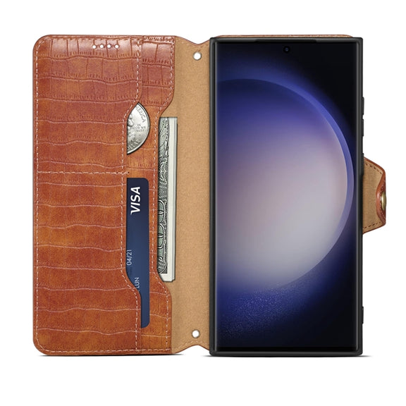 For Samsung Galaxy S24 Ultra 5G Denior Crocodile Texture Oil Edge Leather Phone Case(Brown)