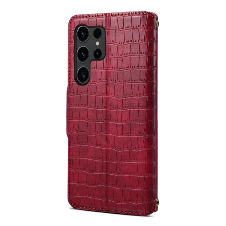For Samsung Galaxy S24 Ultra 5G Denior Crocodile Texture Oil Edge Leather Phone Case(Rose Red)