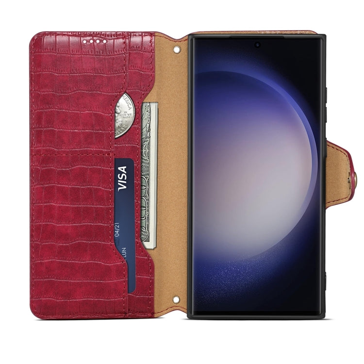For Samsung Galaxy S24 Ultra 5G Denior Crocodile Texture Oil Edge Leather Phone Case(Rose Red)