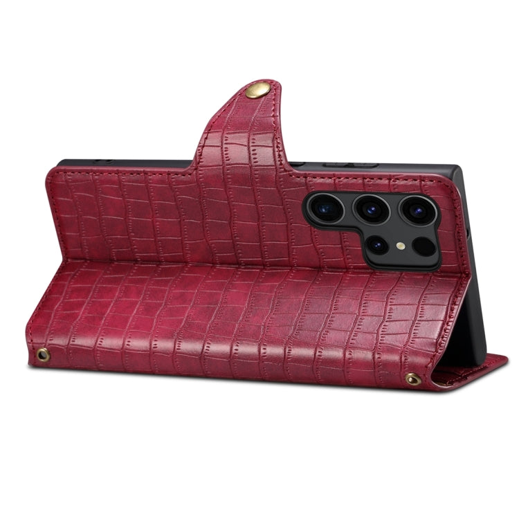 For Samsung Galaxy S24 5G Denior Crocodile Texture Oil Edge Leather Phone Case(Rose Red)