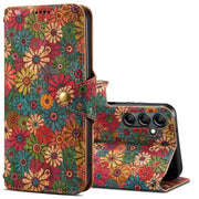 For Samsung Galaxy S24 5G Denior Flower Language Series Cork Fabric Oil Edge Leather Phone Case(Spring)