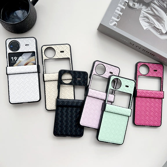 For vivo X Flip Three-piece Set Woven Texture Folding PU Phone Case(Rose Red)