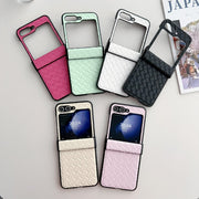 For Samsung Galaxy Z Flip5 Three-piece Set Woven Texture Folding PU Phone Case(Green)