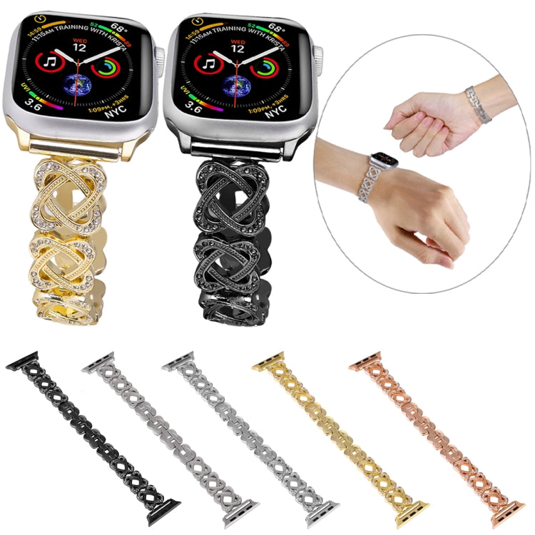 For Apple Watch Series 8 41mm Hearts Crossed Diamond Metal Watch Band(Silver)