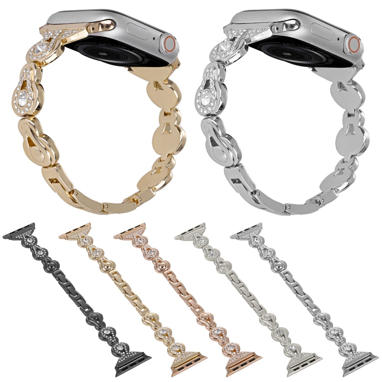For Apple Watch Series 4 44mm Gourd Diamond Metal Watch Band(Gold)