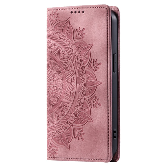 For Xiaomi Redmi 12 4G/5G / Note 12R Totem Embossed Magnetic Leather Phone Case(Rose Gold)