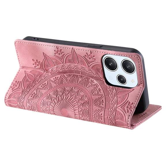 For Xiaomi Redmi 12 4G/5G / Note 12R Totem Embossed Magnetic Leather Phone Case(Rose Gold)
