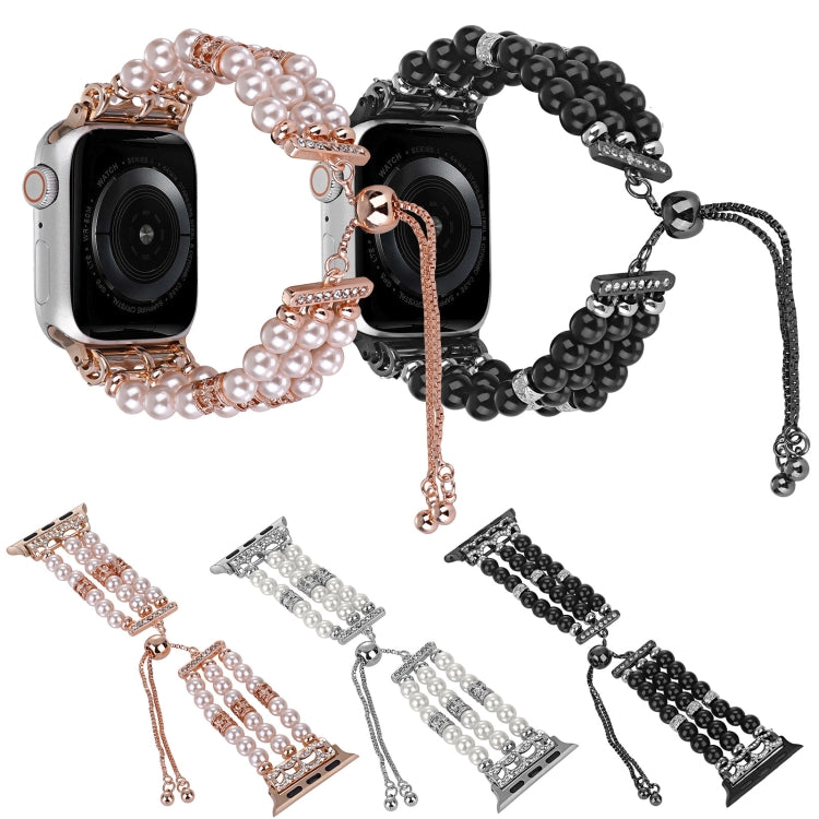 For Apple Watch Series 4 44mm Beaded Pearl Retractable Chain Watch Band(Pink)
