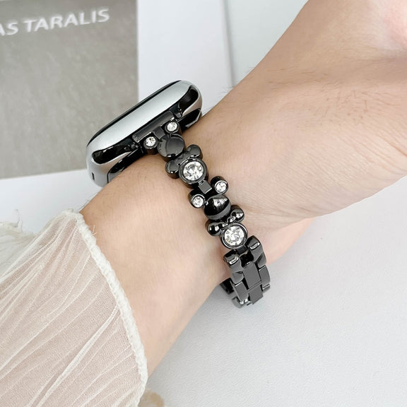 For Apple Watch Ultra 2 49mm Metal Diamond Bear Chain Watch Band(Black)