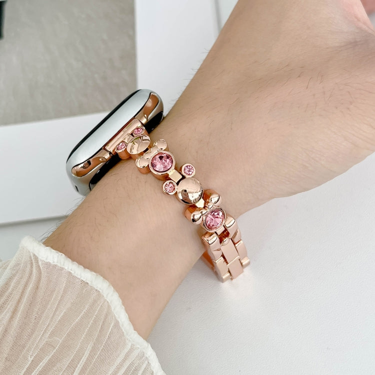 For Apple Watch Series 2 38mm Metal Diamond Bear Chain Watch Band(Rose Gold)