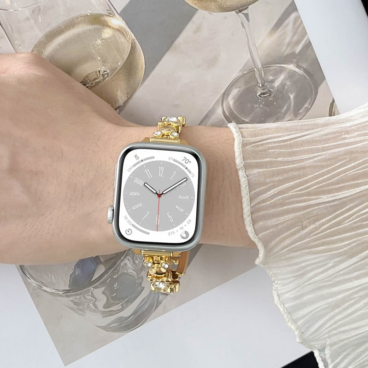 For Apple Watch Series 2 42mm Metal Diamond Bear Chain Watch Band(Gold)