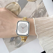 For Apple Watch SE 2022 44mm Metal Diamond Bear Chain Watch Band(Silver)