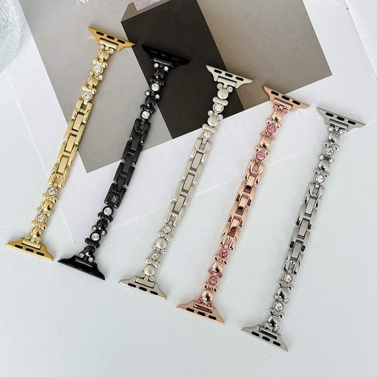 For Apple Watch Series 2 38mm Metal Diamond Bear Chain Watch Band(Rose Gold)