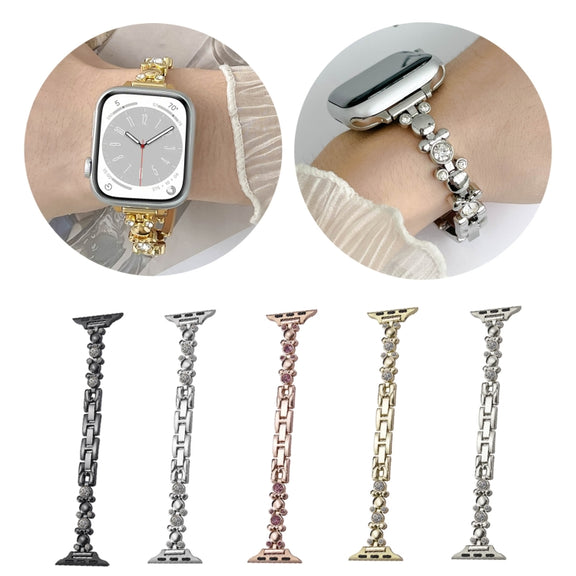 For Apple Watch Series 2 42mm Metal Diamond Bear Chain Watch Band(Gold)