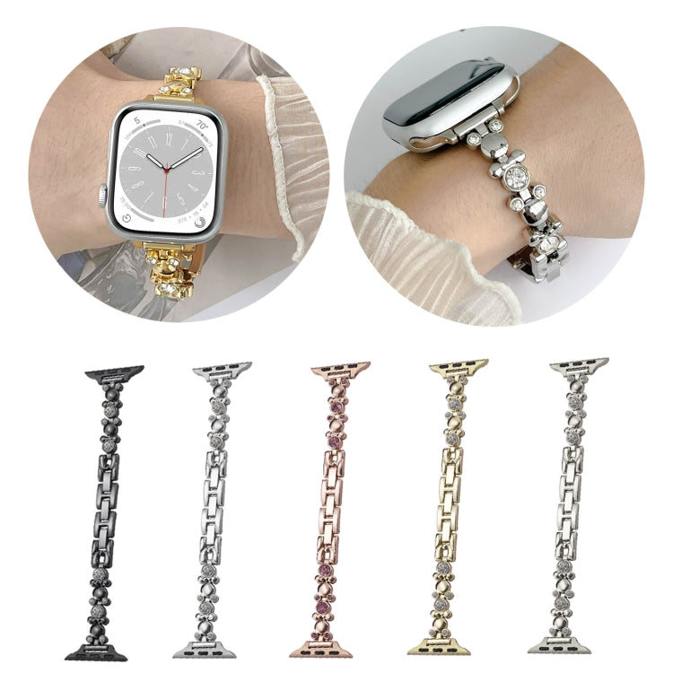 For Apple Watch Series 8 45mm Metal Diamond Bear Chain Watch Band(Starlight)