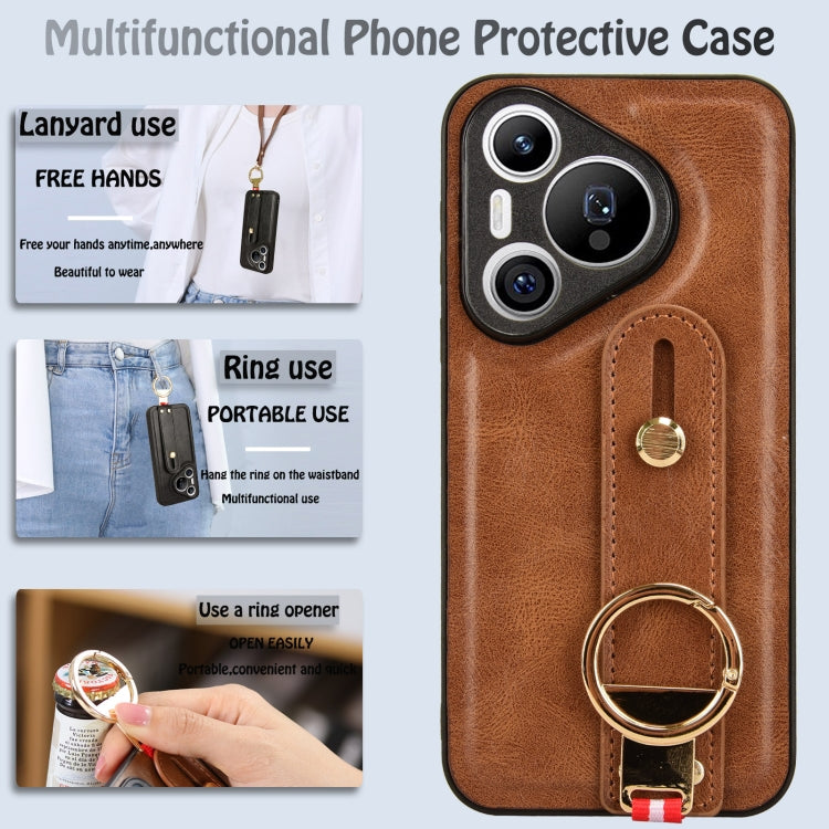 For Huawei Pura 70 5G Wristband Leather Back Phone Case(Brown)