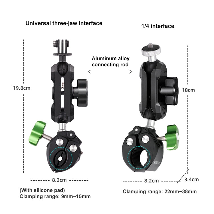 RUIGPRO Crab Clamp Action Camera Bracket 3-claw Ball Head Mount with Rod
