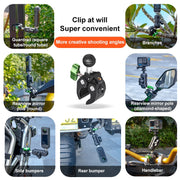 RUIGPRO Crab Clamp Action Camera Bracket 3-claw Ball Head Mount with Rod