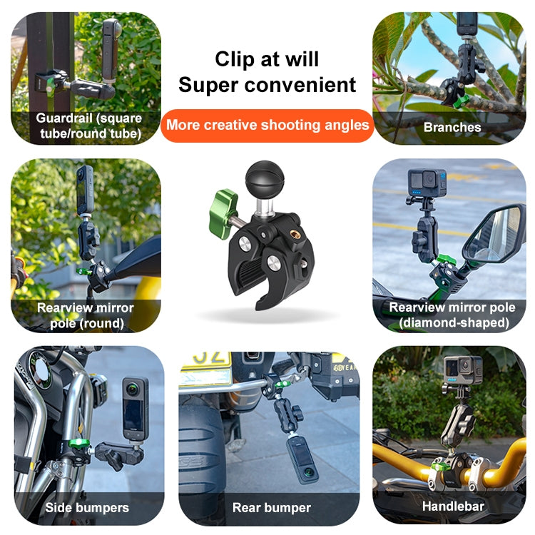 RUIGPRO Crab Clamp Action Camera Bracket Dual-Head Crab x 2 with Selfie Stick