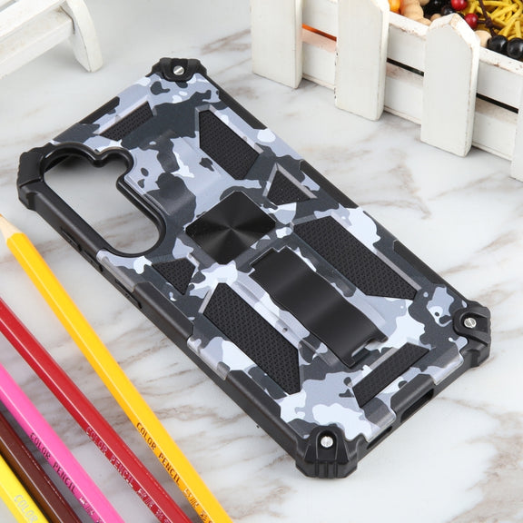For Samsung Galaxy S24+ 5G Camouflage Armor Kickstand TPU + PC Magnetic Phone Case(Grey)