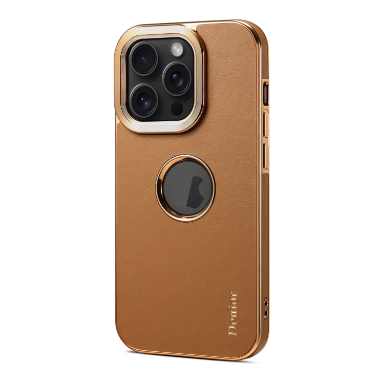 For iPhone 15 Pro Max Denior Fragrant Calf Texture Electroplating Phone Case(Khaki)