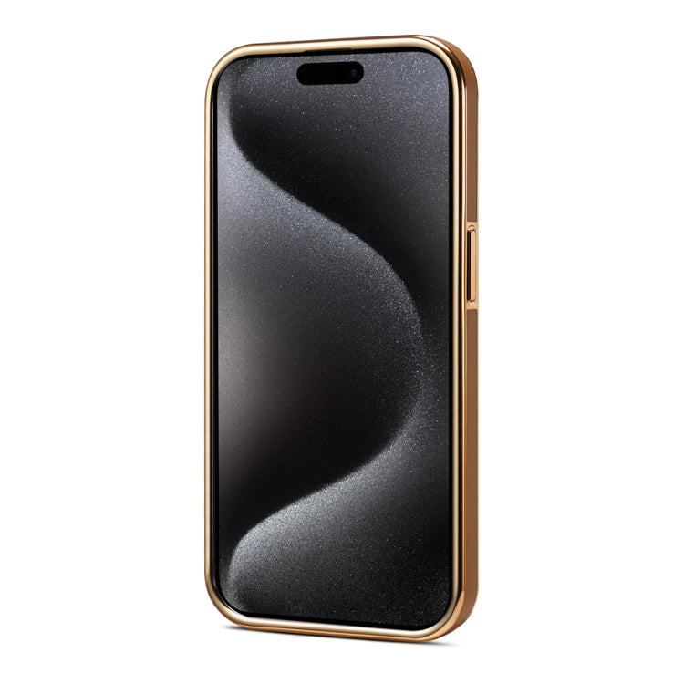 For iPhone 15 Pro Max Denior Fragrant Calf Texture Electroplating Phone Case(Khaki)