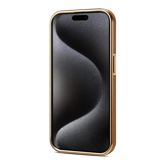 For iPhone 15 Pro Max Denior Fragrant Calf Texture Electroplating Phone Case(Khaki)