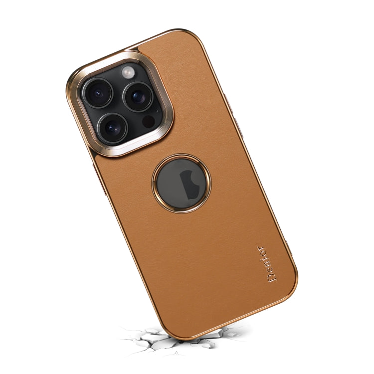For iPhone 15 Pro Max Denior Fragrant Calf Texture Electroplating Phone Case(Khaki)