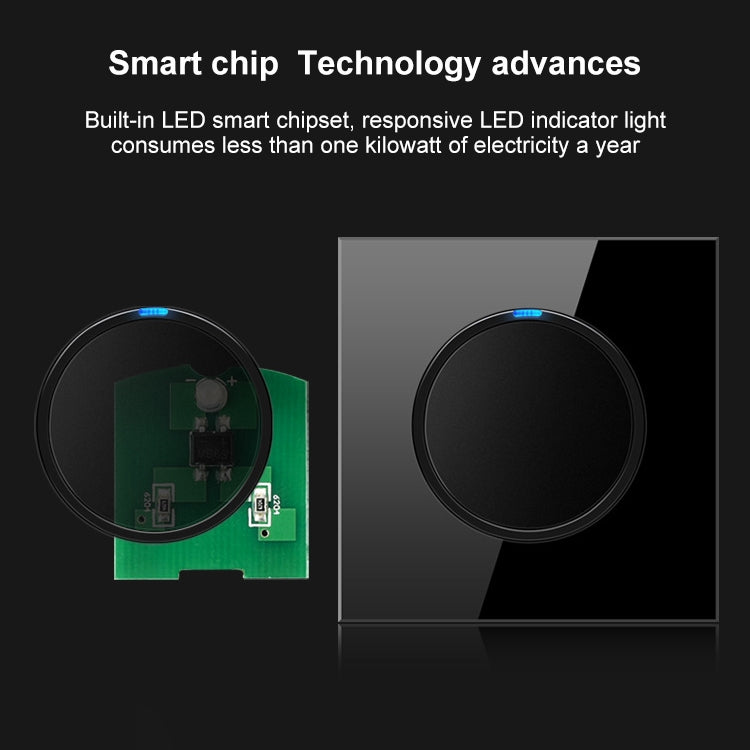 86mm Round LED Tempered Glass Switch Panel, Black Round Glass, Style:One Open Multiple Control