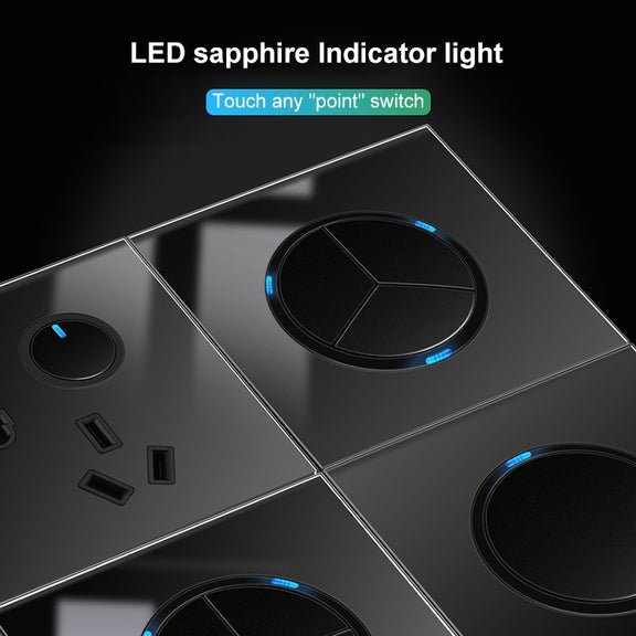 86mm Round LED Tempered Glass Switch Panel, Black Round Glass, Style:One Open Multiple Control